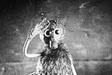 The photo above shows a scene from "There It Is," a 1928 comedy by Charley Bowers that has been included in a new three-DVD set of historical silent films compiled by MIT's Martin Marks.