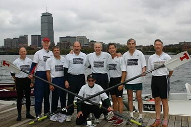 MIT's 1969 Lightweight crew team came in 23rd of 32 crews. "We were pleased with our race and so we were surprised that we didn't rank higher," said Bruce Anderson (S.B. 1969) the team's captain. Left to right, rear: John Malarkey, '71; Larry Sweet '74; Rodger Doxsey, '69; W. David Lee, '69; Henry Baker, '69; Anderson; Bruce Parker, '69; Don Saer, '70. Center foreground: Willie Vicens, '70.
