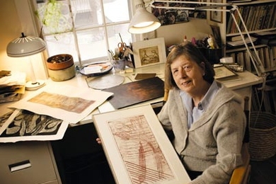 At MIT, Erika Hartwieg prepares images of roundworms for biology Professor H. Robert Horvitz. Outside the lab, Hartwieg applies her artistry to etchings and pottery.
