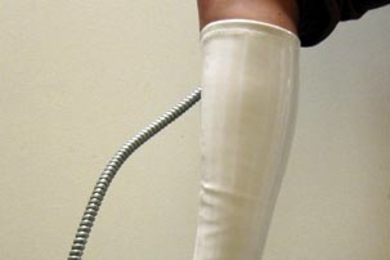 These bellow-heeled boots by graduate student Amanda Parkes are designed to pump out air as you walk. <a onclick="MM_openBrWindow('seamless-boot-enlarged.html','','width=509, height=583')">
<span onmouseover="this.className='cursorChange';">Open image gallery</span>
</a>
<noscript> <a href="seamless-boot-enlarged.html">
<em>(no JavaScript)</em>
</a>
</noscript>
