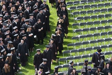 Members of the Class of 2005 file into Killian Court for MIT's 139th Commencement exercises, held Friday, June 3.