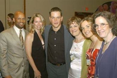 Actor Matt Damon, third from left, attended a benefit on Saturday, June 25, for the building of a new theater on MIT property. He is with, from left, Michael Owu and Maureen McCaffrey, both senior real estate officers at MIT; Debra Wise, artistic director of the Underground Railway Theater; Catherine Carr Kelly, Central Square Theater campaign manager; and Mary C. Huntington, artistic director of ...