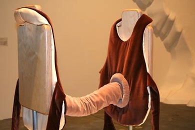 MIT graduate student Marisa Jahn designed a pair of vests joined by a bellows-like tube, which creates a sound. The garment will be featured at 'Seamless: Computational Couture,' a Feb. 1 fashion event curated by MIT Media Lab students. <a onclick="MM_openBrWindow('seam-jahn-2-enlarged.html','','width=509, height=583')">
<span onmouseover="this.className='cursorChange';">Open image gallery</span>...