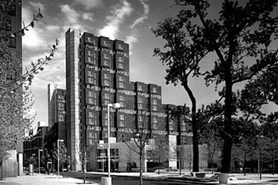 This photo of Eastwood, a housing project on Roosevelt Island in New York City, is part of a current exhibit at the Wolk Gallery. The development, designed by Sert, Jackson &amp; Associates, was built in 1974.