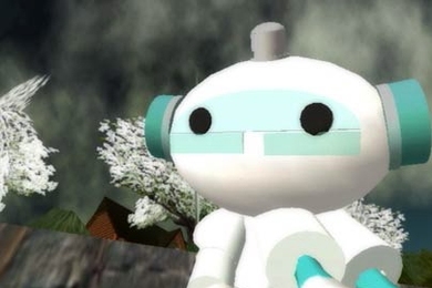 In the Machinima Work Group's animation, 'Boba Fett's Day Off,' their robo-avatar-star, above, mingles with slim, stylish women in a gravity-free yet gritty virtual landscape.