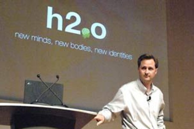 Professor Hugh Herr of the Media Lab is shown here addressing h2.0, a one-day symposium in May 2007 that focused on ushering in a new era in human adaptability.