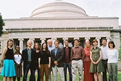Knight Science Journalism fellows are, from left to right: Molly Seamans, administrative assistant; Esther Nakkazi; John Mangels; Julie Robotham; Pam Belluck; Boyce Rensberger, director; Ivan Semeniuk; Pere EstupinyÃ ; Keith Seinfeld; Zarina Khan; Catherine Clabby; Jonathan Fahey; Kathy Boisvert, assistant director.