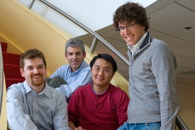 J. Christopher Love, Craig Story, Chih-Chi Andrew Hu and Eliseo Papa designed and tested a system that "prints" the antibodies created by immune cells onto a glass slide, below, coated with capture antibodies, producing protein microarrays.