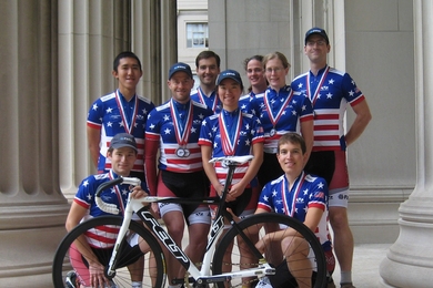 The 2009 MIT Track Cycling National Team 
From L-R, Back Row: Guo-Liang Chew, Matt Blackburn, Martha Buckley, Nick Loomis
Middle: Mike Garrett, Yuri Matsumoto, Laura Ralston
Front: Zach Labry, Tim Humpton
not pictured: Jose Soltren 