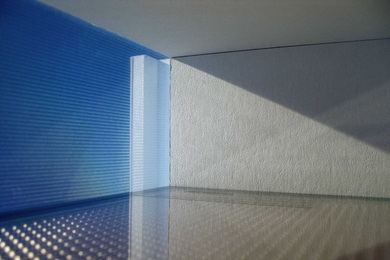 Mise-en-scene of light-redirecting materials from Marilyne Andersen's project to evaluate fenestration systems.