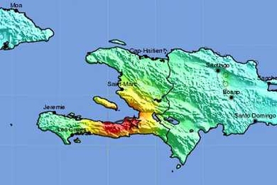 Earthquake intensity map of Haiti from the U.S. Geological Survey (USGS).