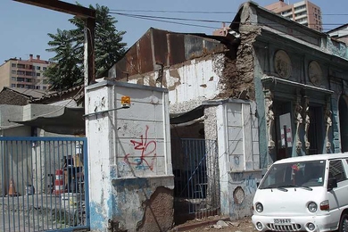 Only slight damage can be seen on buildings in Santiago de Chile on the morning after the earthquake in February.