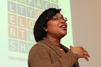 Paula Hammond, the Bayer Professor of Chemical Engineering at MIT, speaks to participants at the National Science Foundation Minority Faculty Development Workshop.