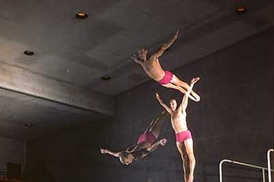Charles Batterman is shown performing a dive in this stroboscopic photograph taken by Harold Eugene "Doc" Edgerton in 1955 or 1956.