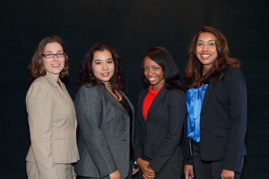 (Left to right) LGO ‘11s Julia Reed, Noramay Cadena, Wendy-Kay Logan and Tabassum Rahman comprised the winning team in the annual MBA Exclusive Case Competition.
