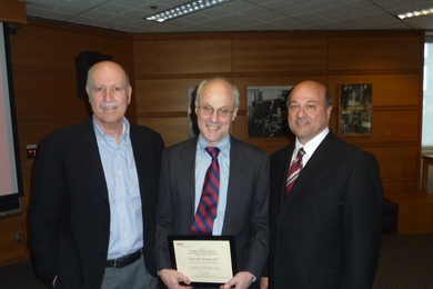 2009 Martore Award winner Don Rosenfield, center, with ESD Director Yossi Sheffi, left, and Joe Martore, right.