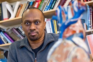 MIT associate professor Collin Stultz, a cardiologist and biomedical engineer, studies the structure of collagen.