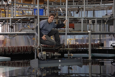 Associate Professor of Mechanical Engineering Thomas Peacock worked with colleagues at the Coriolis platform, the world's largest rotating table, in Grenoble, France, as a part of his MIT-France Seed Fund grant.