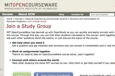 A screenshot of study group page on MIT OpenCourseWare.