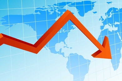 Arrow representing stock volatility atop a world map