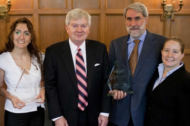 From left to right, Dilek K. Doğutan; Michael J. Collins, of CEM Corporation; Daniel G. Nocera; and Grace S. Vanier of CEM Corporation.