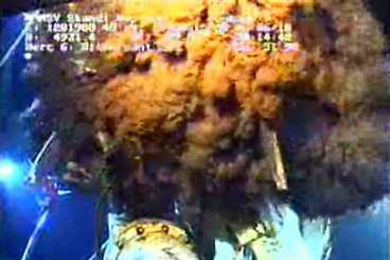 A screenshot taken by video provided by BP of the Deepwater Horizon well spill in the Gulf of Mexico.