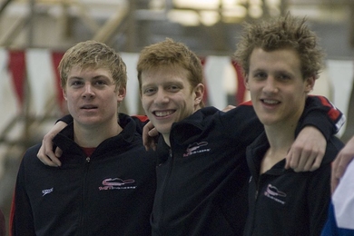 Before the evening events on Saturday, each team's seniors were recognized for their hard work and accomplishments. MIT's senior captains, from left: Toomas Sepp, Eric Roselli and Michael Dobson.