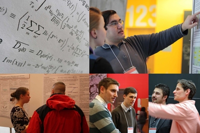 Visitors and presenters engage in lively discussion at the Department of Nuclear Science and Engineering Doctoral Student Expo poster session.