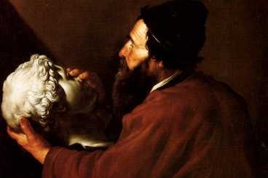 'The Sense of Touch,' by Jusepe de Ribera, depicts a blind man holding a marble head in his hands.
