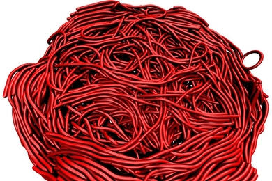 A close-up view of an amyloid plaque model, showing the entangled structure of amyloid fibrils that form a sticky plaque. 