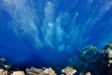 Aerial image of vast blue ocean with reef