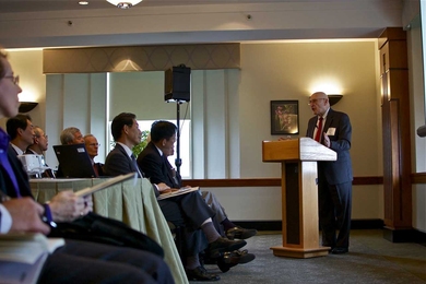 Professor Joseph Sussman discusses collaboration between MIT and JR East at the 20th anniversary celebration of the JR East Professorship.