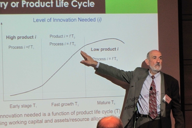 Leaders for Global Operations (LGO) industry co-director Vah Erdekian speaks at the Laboratory for Manufacturing and Productivity annual summit.