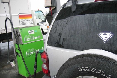 The back end of an electric car being charged