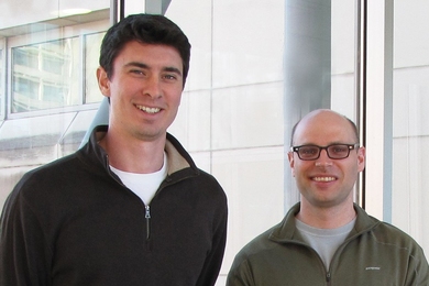 Leaders for Global Operations student David Linders, left, and MBA student Jon Bloom are working on a device to head off foot problems in diabetics.