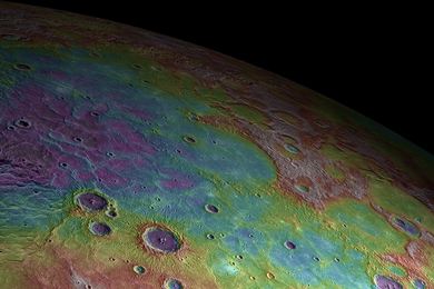 Perspective view of ancient volcanic plains in the northern high-latitudes of Mercury revealed by instruments on board the MESSENGER spacecraft.