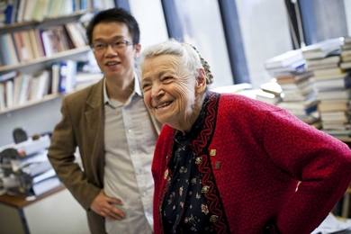 PhD candidate Shuang Tang, left, and Institute Professor Mildred Dresselhaus