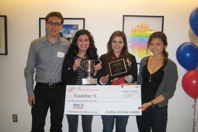 The Number Six Club, the winning team of the 2012 FSILG&amp;D Community Service Challenge. Representing the team, L-R: Eyas Sharaiha '13, Nina Jreige '13, Deema Totah '12, Angelique Nehmzow '14.