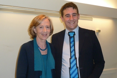 President Susan Hockfield and freshman Danny Ben-David, the 2012 iCampus Prize grand-prize winner.