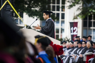 Salman Khan '98, MEng '98, founder of Khan Academy, delivers the Commencement address to the Class of 2012.