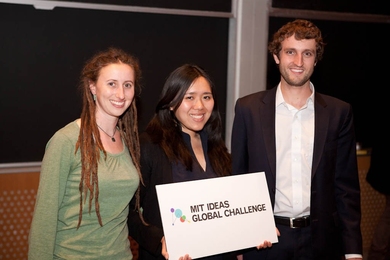 Members of the Essmart Global team pose after winning in the IDEAS Global Challenge in May. (L-R) Jackie Stenson, Diana Jue '09, MCP '12, Taylor Matthews G