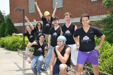 The 2012 MIT Steel Bridge Team with its bridge.