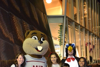 Several students received the opportunity to take a photograph with the Institute's beloved Tim the Beaver outside of the New England Aquarium.