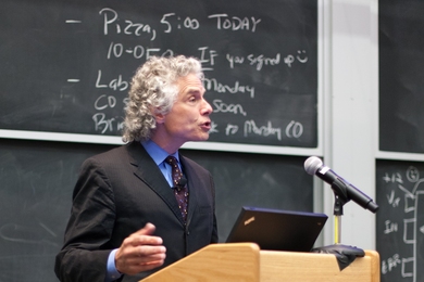 Steven Pinker, Harvard College Professor, Johnstone Family Professor in the Department of Psychology at Harvard University, speaks at the first annual Department of Nuclear Science and Engineering lecture on 'Communicating Science and Technology in the 21st Century.'