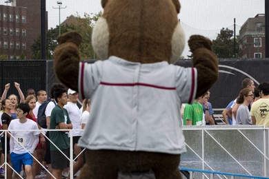 Tim the Beaver shows his excitement before the road race.