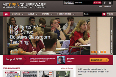 A screenshot of the redesigned MIT OpenCourseWare homepage
