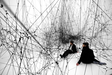 Saraceno's current installation 'On Space Time Foam' at the HangarBiccoca in Milan, Italy. 