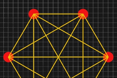 The possible quantum states of a chain of particles can be represented as points in space, with lines connecting states that can be swapped with no change in the chain's total energy. MIT researchers and their colleagues
showed that such networks are densely interconnected, with heavily trafficked pathways between points.