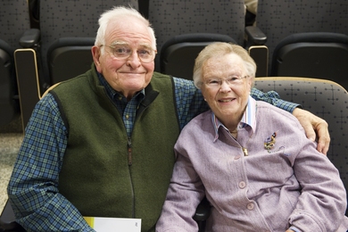 Paul and Priscilla Gray at the 2011 MIT Awards Convocation. Paul Gray '54, SM '55, ScD '60, was MIT's 14th president, serving from 1980 to 1990.

