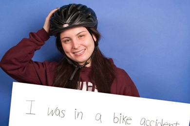 Paige Finkelstein's photo from a poster campaign she started to raise awareness for Project Helmet.